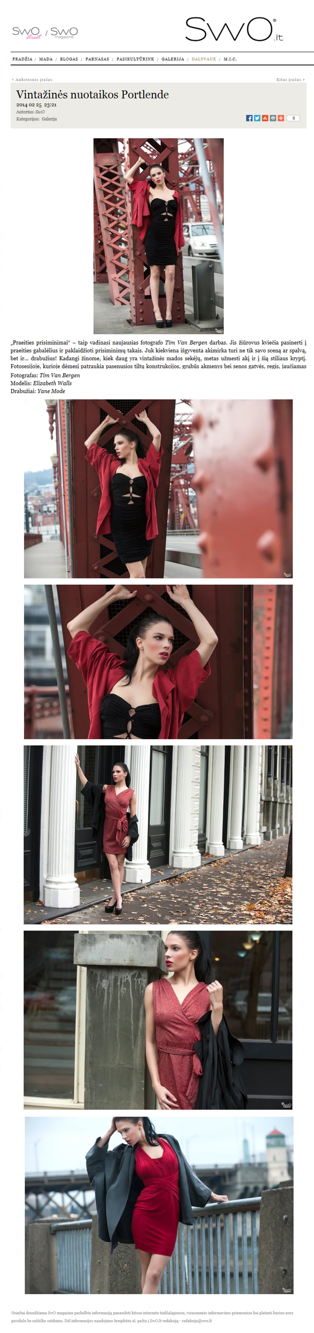 YANE MODE featured in SwO magazine Lithuania leading magazine in UK and Europe of our lastest editorial Vintažinės nuotaikos Portlende Vintage mood Portland